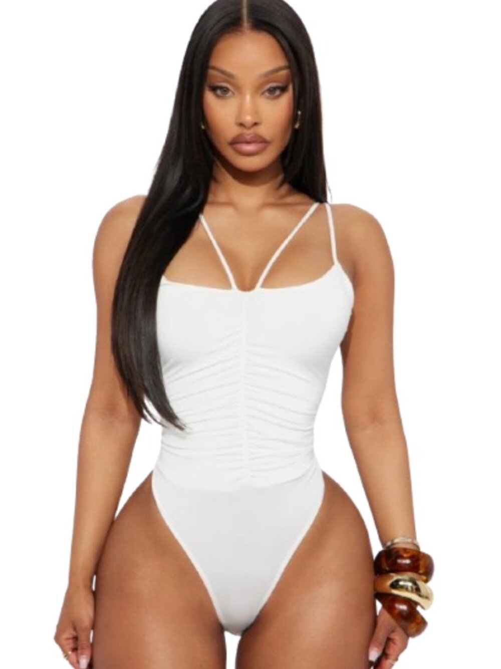 Women's XL NWT Fashion Nova Intense Feeling Ruched Bodysuit in White